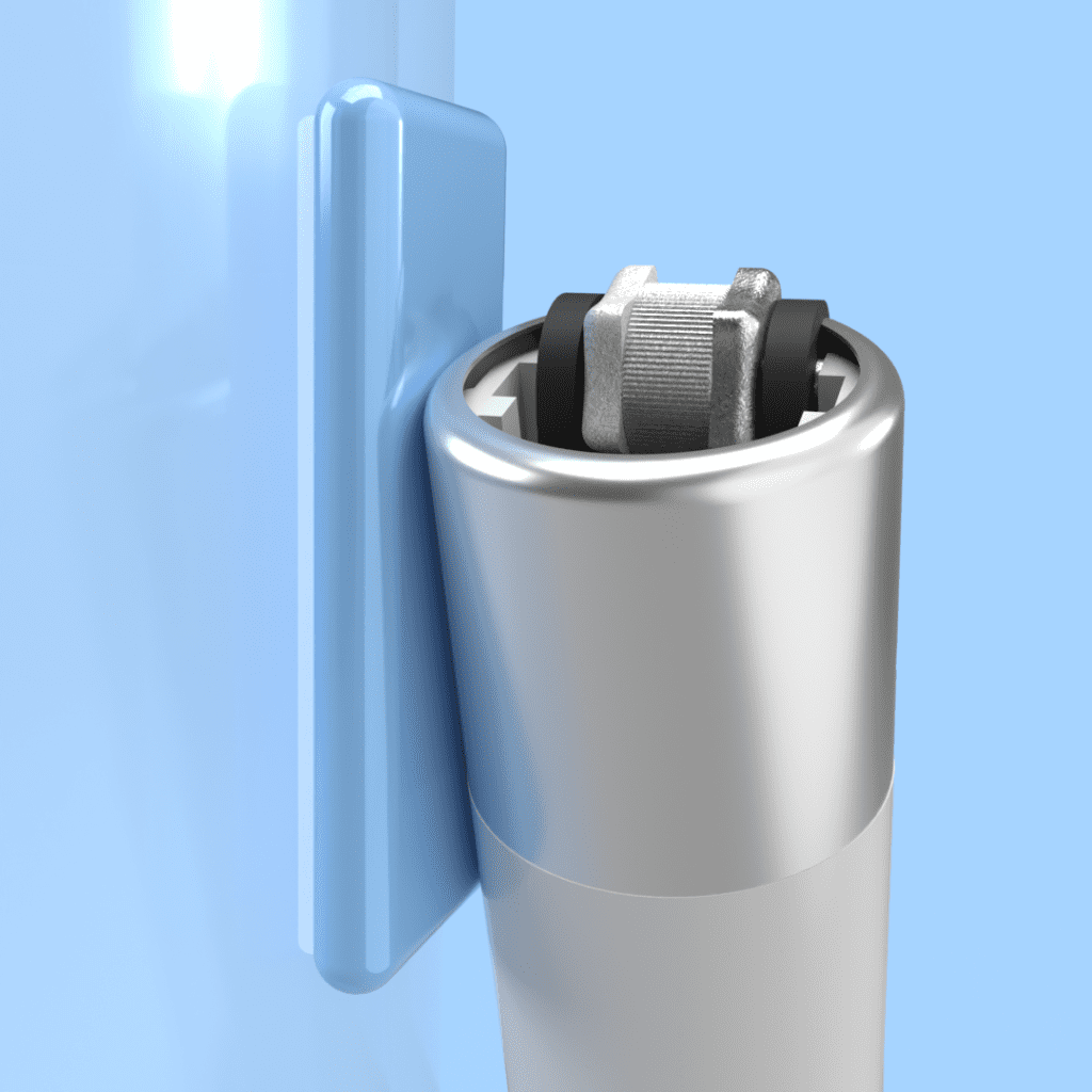 Blue Maglet with lighter attached, side view.