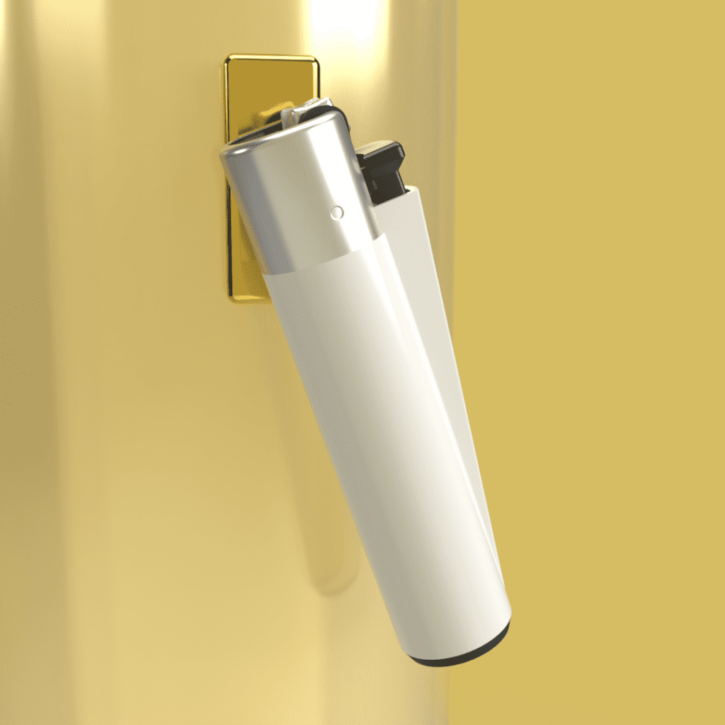 Gold Maglet with lighter attached, front view.
