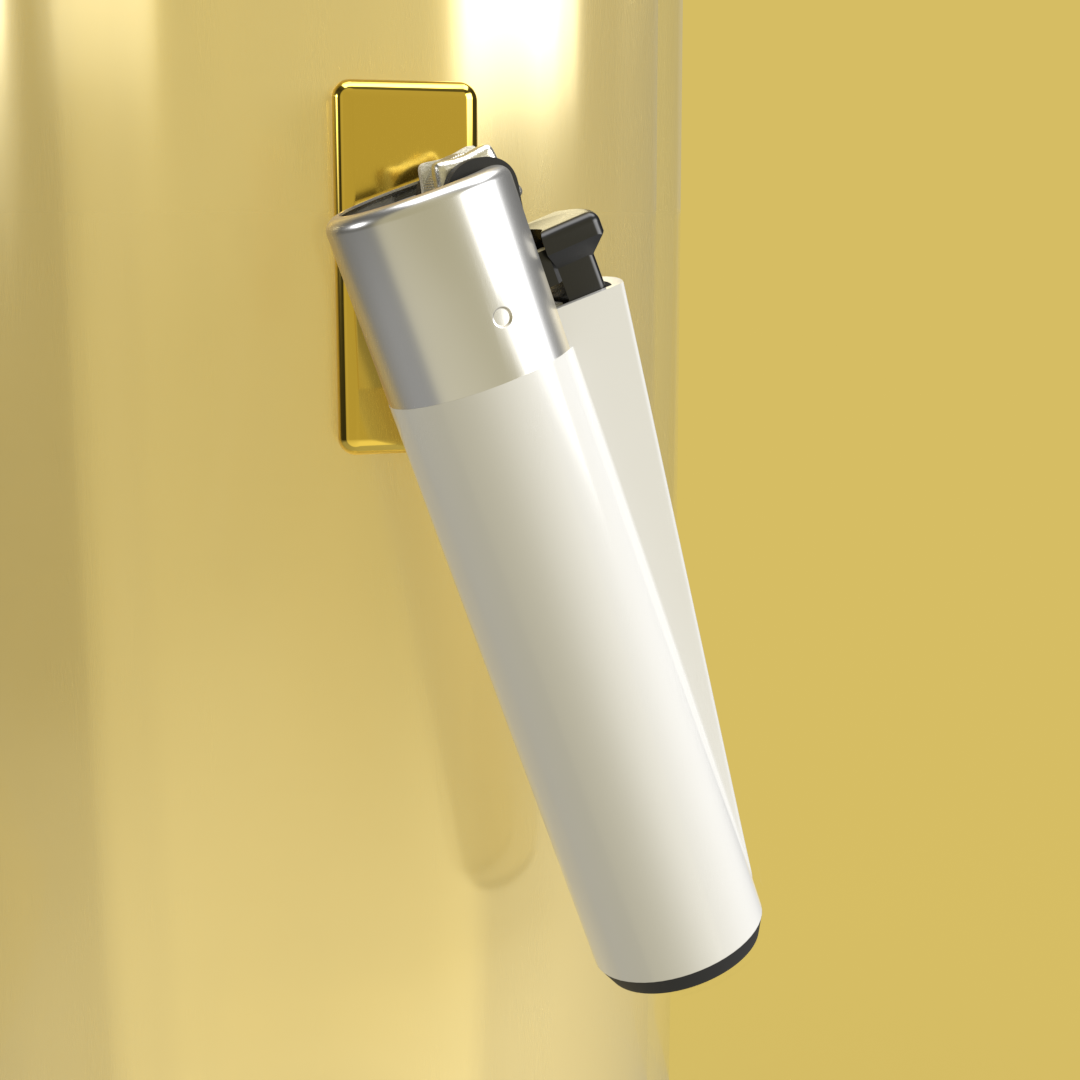 Gold Maglet with lighter attached, front view.