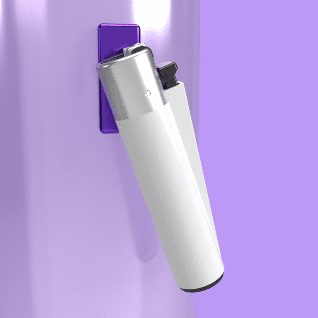 Purple Maglet with lighter attached, front view.
