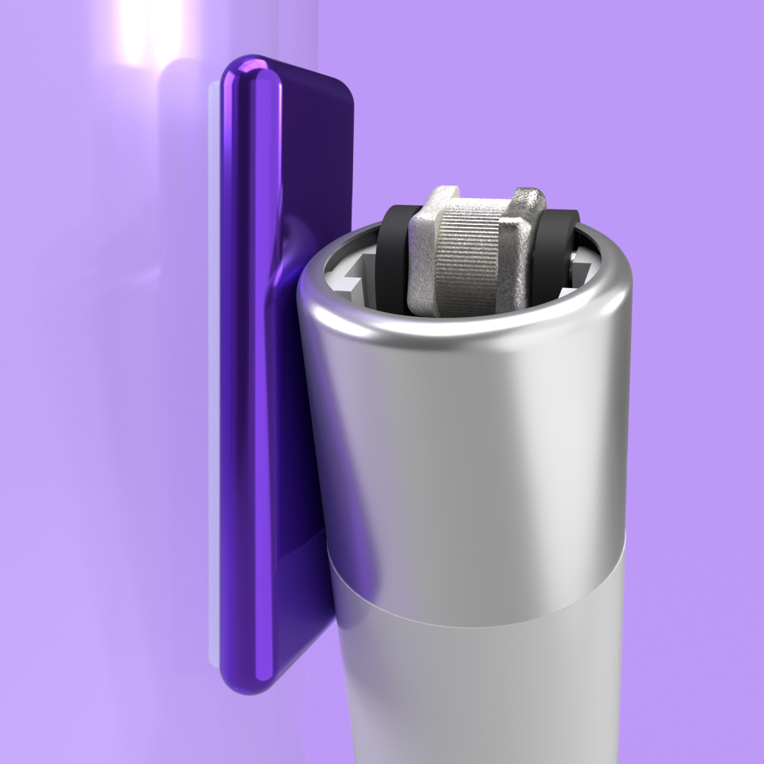 Purple Maglet with lighter attached, side view.