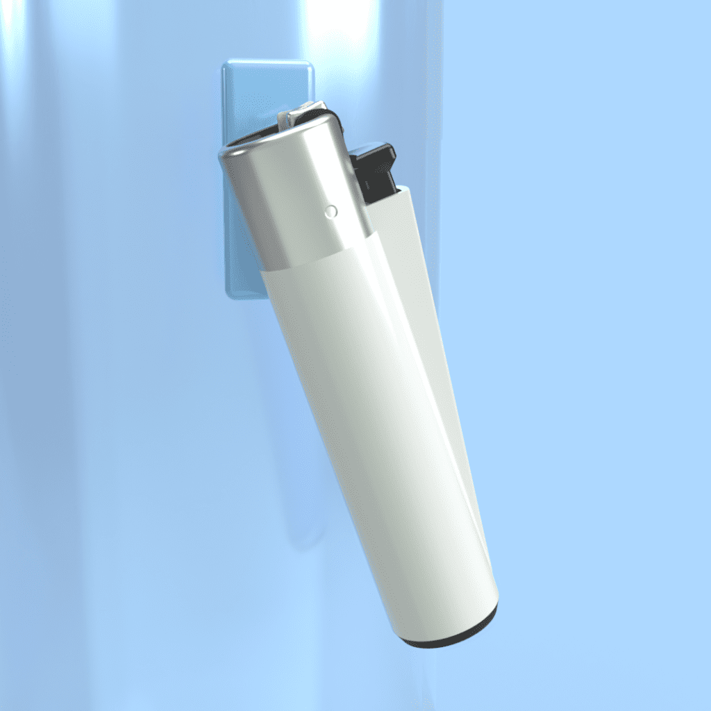 Blue Maglet with lighter attached, front view.