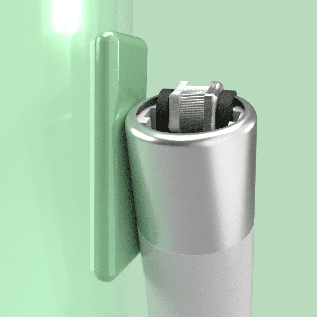 Green Maglet with lighter attached, side view.