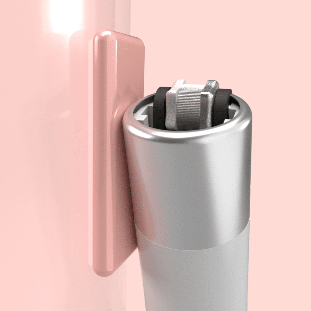 Pink Maglet with lighter attached, side view.